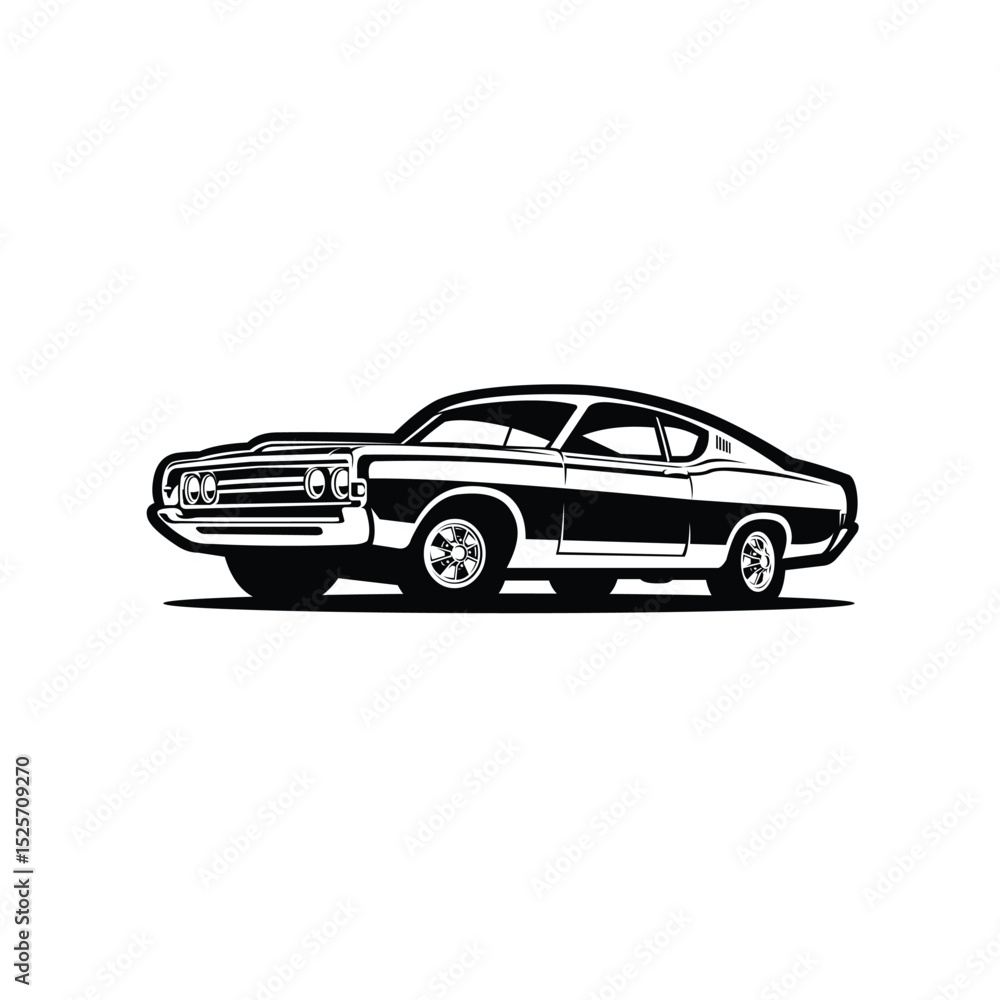 Naklejka premium Iconic american classic muscle car vector monochrome isolated