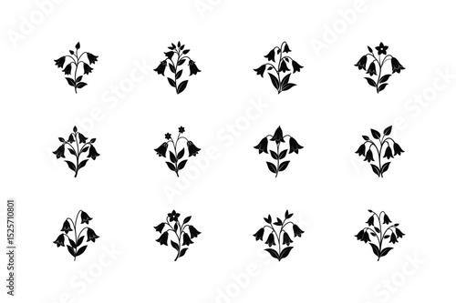 Canterbury bells flower set with elegant floral elements in bloom vector illustration.