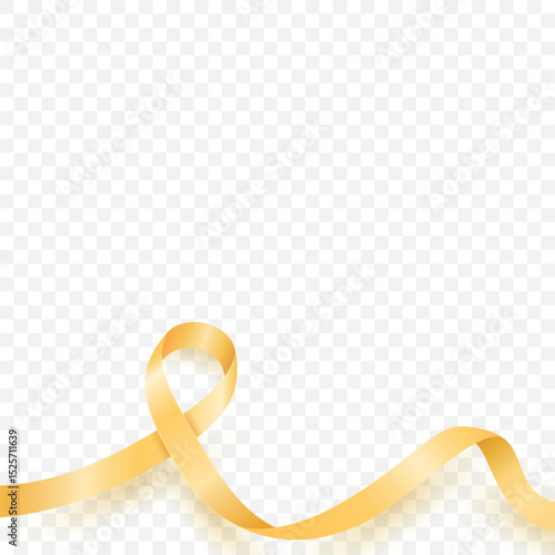 Yellow Ribbon Awareness Symbol. Vector Yellow Ribbon for Childhood Cancer, Bladder Cancer, Appendix Cancer, Suicide Prevention. Isolated Yellow Ribbon for Health Support, Charity, Awareness Campaigns