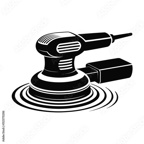 Black and white illustration of an orbital sander tool for woodworking