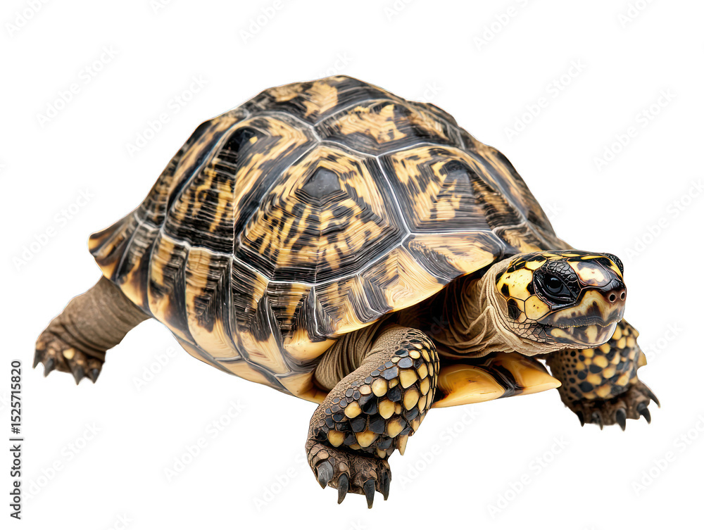 Fototapeta premium Speckled turtle with detailed shell, black background