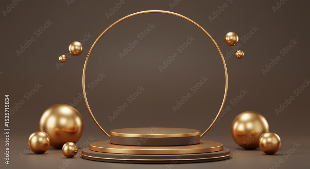 Elegant golden podium display for product showcase on a dark background Elegant golden podium display for product showcase on a dark background