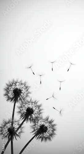 Wallpaper Mural Monochrome Dandelions Seeds Floating in Air: A Breathtaking Black and White Photography of Nature's Ephemeral Beauty Torontodigital.ca