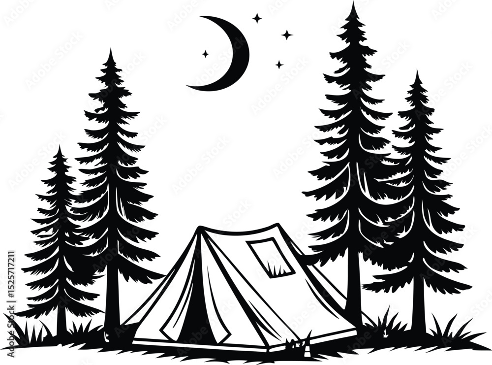Obraz premium Camping tent in pine forest at night