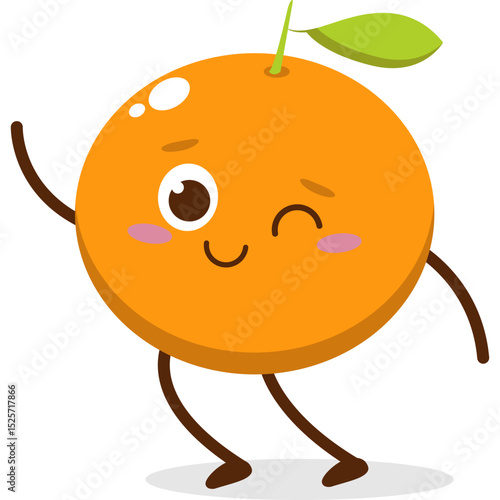 Cute orange character kawai vector for orange mascot. happy face, winking eye,. smile