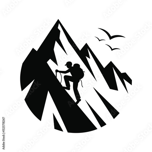 Hiker Climbing Mountain Silhouette