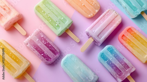 Pastel popsicles on colorful summer background