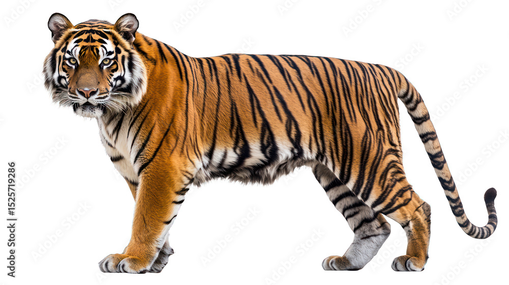 Fototapeta premium Striped tiger standing, facing forward