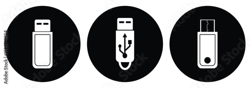 USB flash drive icon set . USB flash drive icon featuring the official USB symbol, symbolizing connectivity, data storage, and technology.