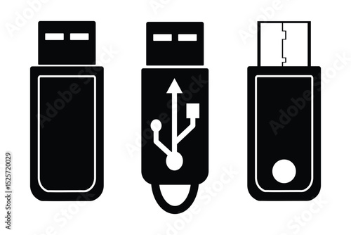 USB flash drive icon set . USB flash drive icon featuring the official USB symbol, symbolizing connectivity, data storage, and technology.