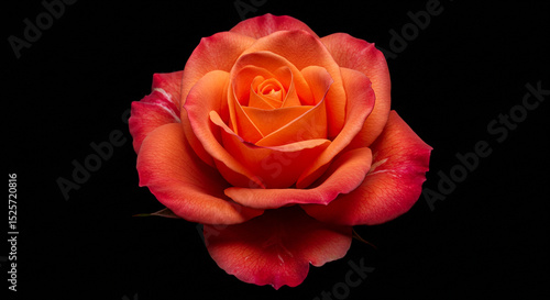 Close-up studio shot of a beautiful orange rose flower isolated on a black background