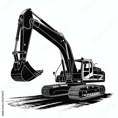 Silhouette of a Powerful Excavator