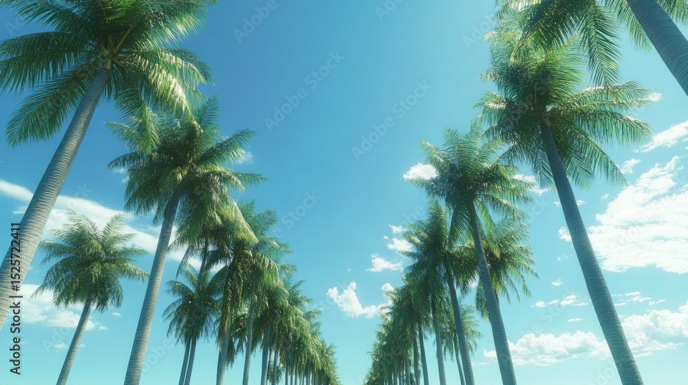 Fototapeta premium Palm trees lined up, looking up