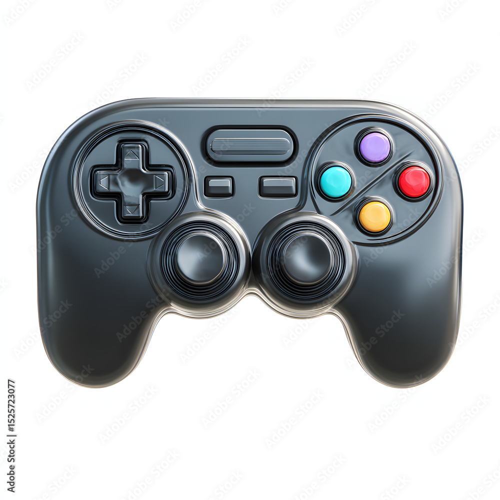 Realistic Black Game Console Controller – 3D Rendering in Cartoon Plastic Style, Isolated on White Background Realistic Black Game Console Controller – 3D Rendering in Cartoon Plastic Style, Isolated on White Background