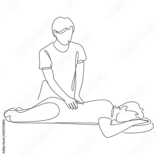 One Line Drawing of Man Giving Back Massage
