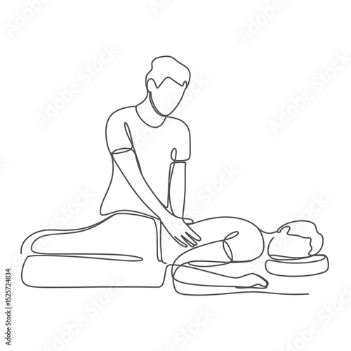 One Line Drawing of a Man Receiving a Back Massage