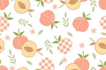 Acrylglasbilder Küchenmuster Sommerliches Obstmuster mit Pfirsichen  © PinkDiamond