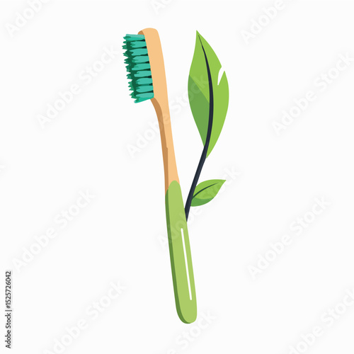 Wooden Toothbrush Icon with Leaf Detail