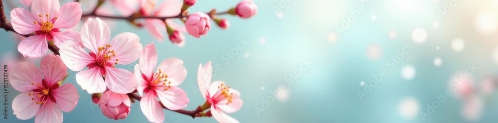 Delicate spring blossoms form a corner border, pastel palette , springtime, artwork Delicate spring blossoms form a corner border, pastel palette , springtime, artwork