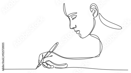 Woman Writing in Continuous Line Drawing