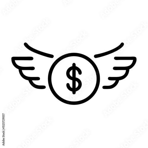 An abstract graphic of a dollar symbol with wings, implying financial freedom or rapid growth