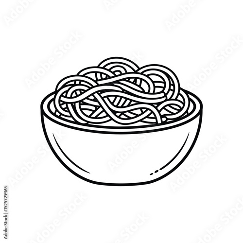 Black and White Illustration of Noodles in a Bowl
