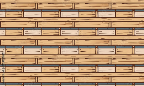 Seamless pattern of stacked wooden planks or crates