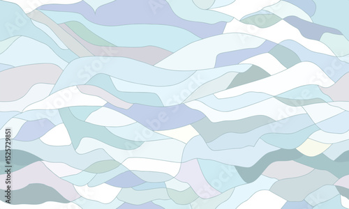 Sky blue cracks texture with stained glass tiffany effect. Cold pastel colors mosaic glued together pieces of different shades in the form of stylized waves. Elegant seamless broken background. Vector