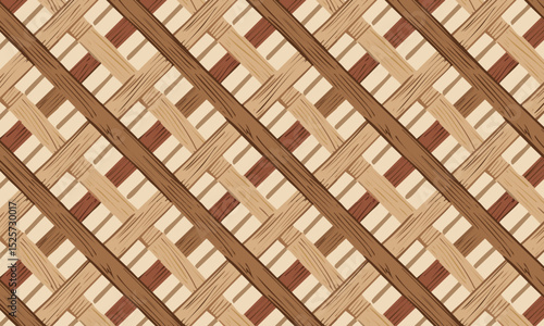Diagonal wooden lattice or basketweave seamless pattern