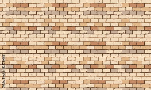 A detailed seamless background illustrating a classic brick wall in shades of brown, tan, and beige