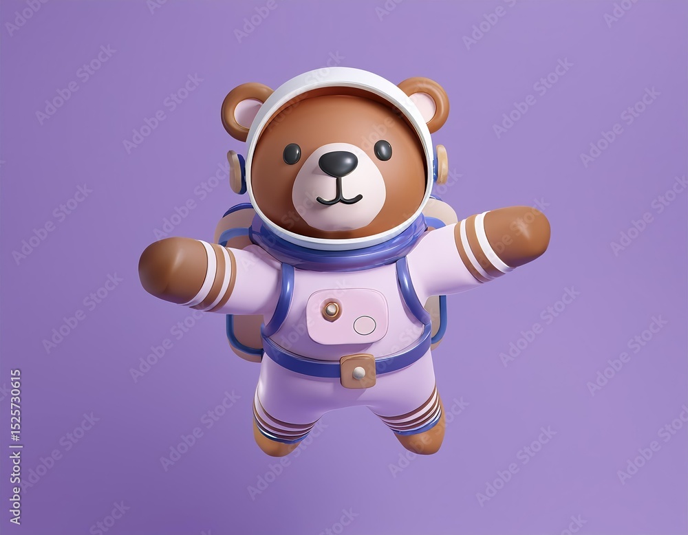 Fototapeta premium 3D teddy bear astronaut floats with his arms outstretched