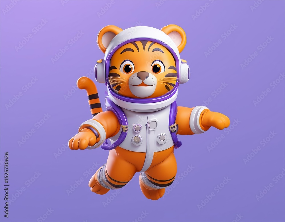 Fototapeta premium 3D tiger astronaut floats in space