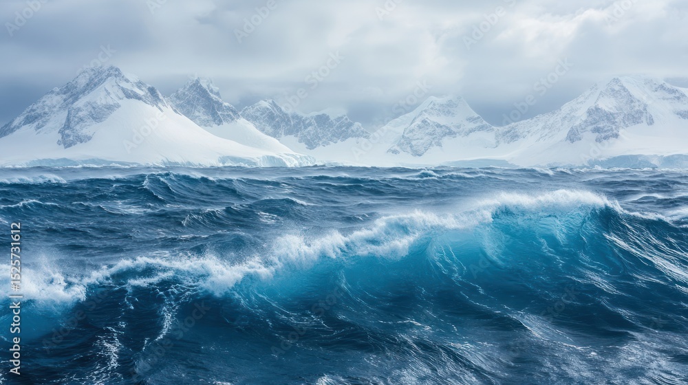 custom made wallpaper toronto digitalAntarctic Waters: Powerful Wave Crashes Before Majestic Snow-Covered Mountains