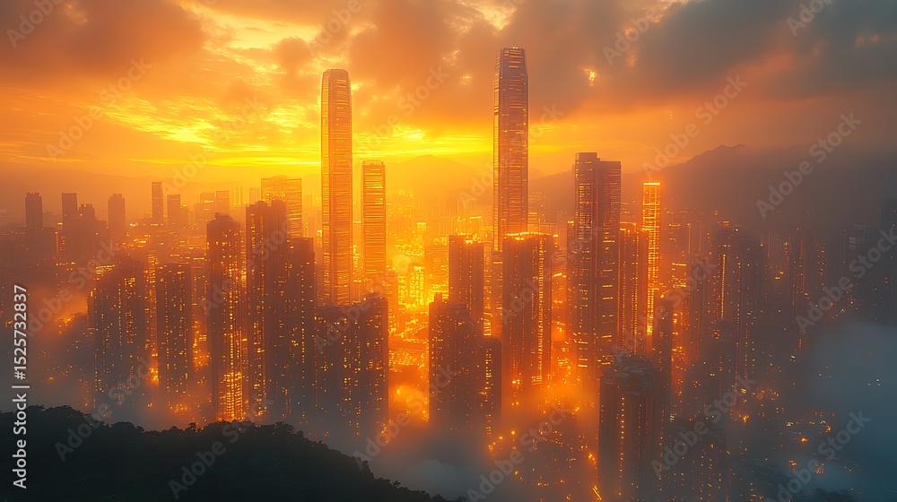 Fototapeta premium Golden hour city skyline