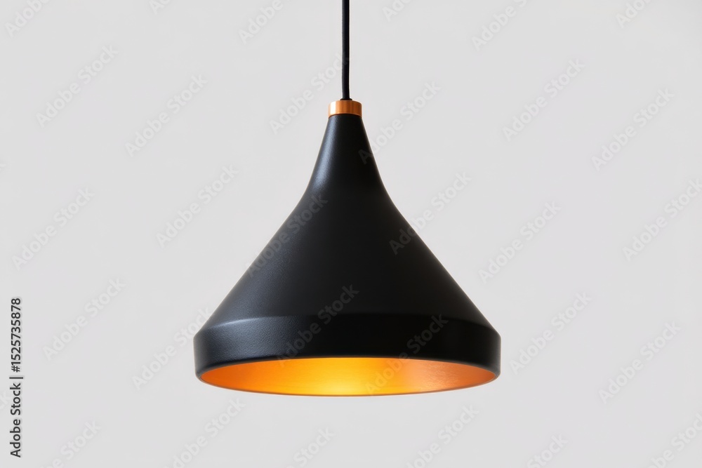 Fototapeta premium Hanging black pendant lamp with golden interior