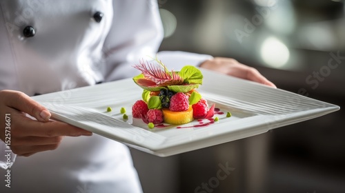 Wallpaper Mural Gourmet dish on a tray, elegant presentation. Fine dining experience with warm ambiance.
 Torontodigital.ca