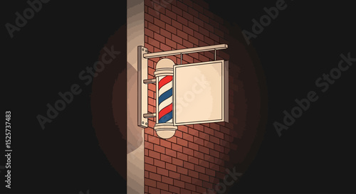 Retro Barber Shop Sign Vintage Barbershop Pole and Blank Signboard