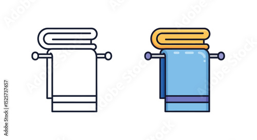 Bathroom Towels Hanging Rack Icon Line Art and Color