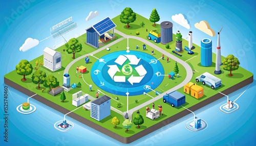 Morphing isometric cycle illustrating stages of digital-era recycling economy