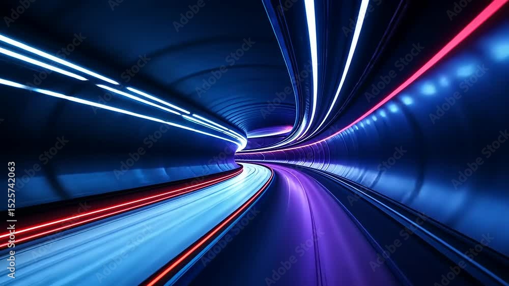 Vibrant neon tunnel with flowing light trails, creating a sense of movement and depth Vibrant neon tunnel with flowing light trails, creating a sense of movement and depth