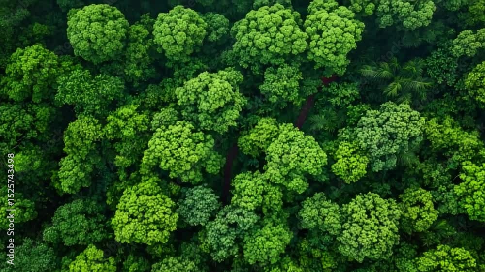 Aerial view of lush green treetops, creating a vibrant and textured forest canopy. The leaves are dense and full, suggesting a healthy and thriving ecosystem Aerial view of lush green treetops, creating a vibrant and textured forest canopy. The leaves are dense and full, suggesting a healthy and thriving ecosystem