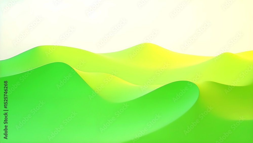 Fototapeta premium Abstract landscape of vibrant green and yellow undulating hills, suggesting a serene and peaceful environment.
