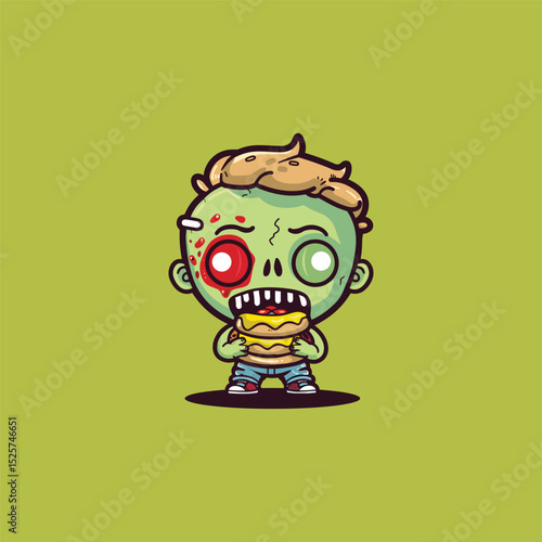 Zombie eating burger logo illustration design template