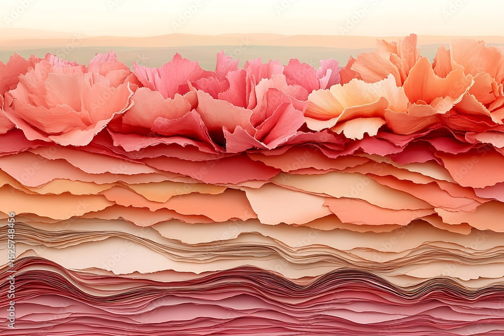 Obraz premium Harmonious layers of peach and coral paper create a textured landscape