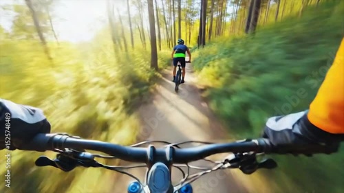 Mountain biking through forest trails