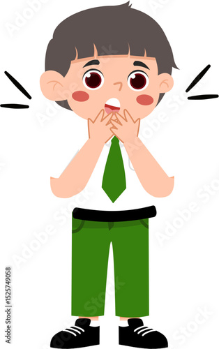 Surprised Boy in School Uniform, Cartoon Style Illustration.