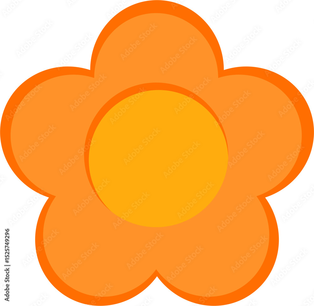Stylized Orange Blossom: Simple Five-Petal Flower with Yellow Center, Vector Illustration Stylized Orange Blossom: Simple Five-Petal Flower with Yellow Center, Vector Illustration