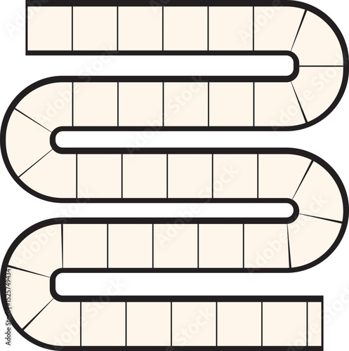 Winding Game Board Path: Simple S-Curve with Square and Rounded Spaces.  Maze Illustration for Kid Education.