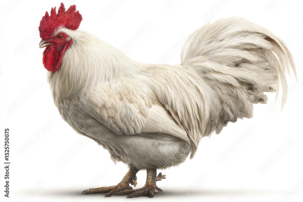 White rooster bird domestic farm animal White rooster bird domestic farm animal