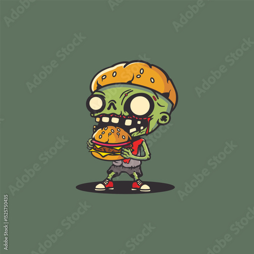 Zombie eating burger logo illustration design template